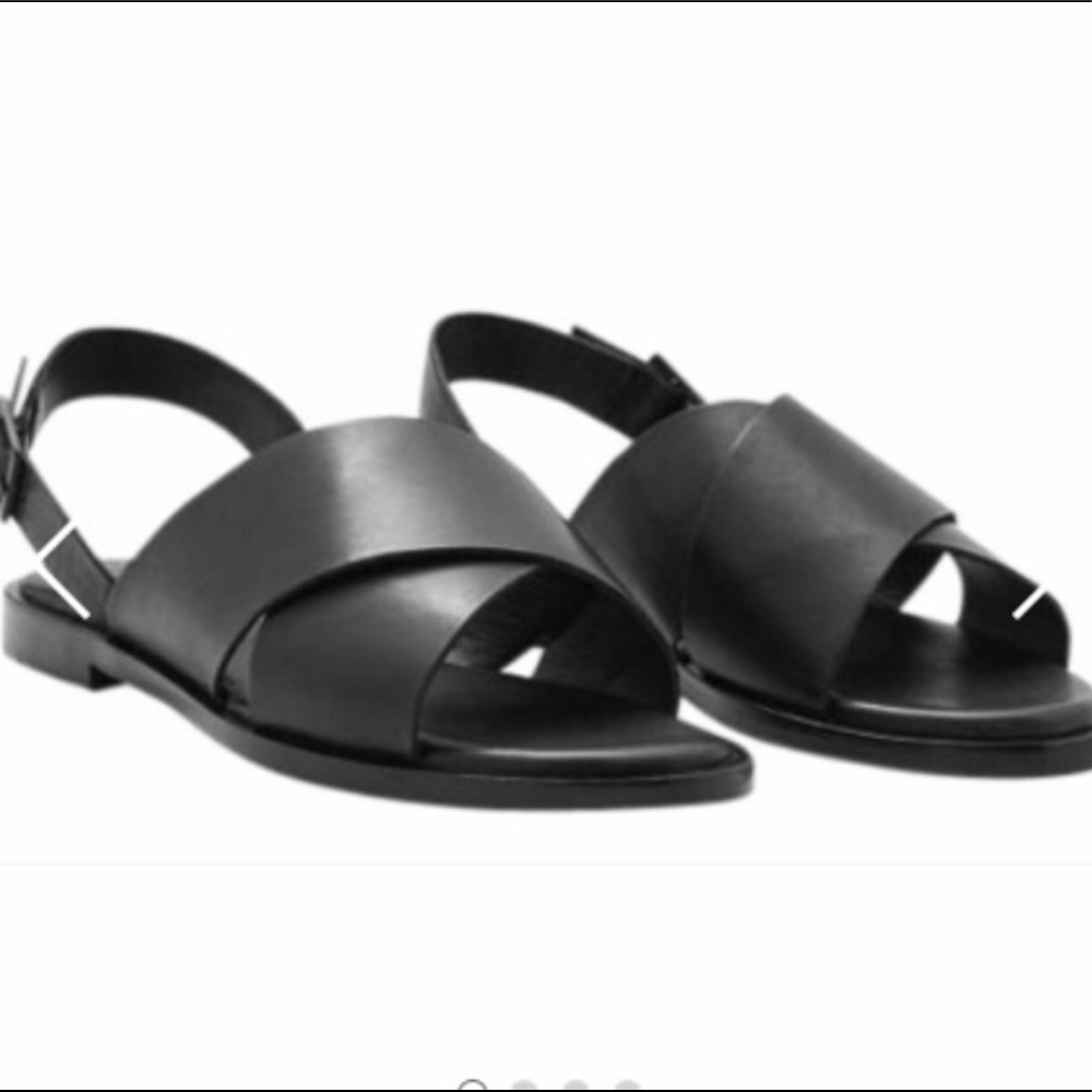 COS Black Leather Cross Strap Sandals